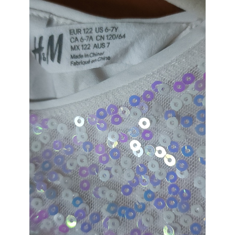 H&M Sequin Dress Kid 6-7Y White Iridescent Sparkly Fairy Princess Birthday Party - Picture 5 of 6